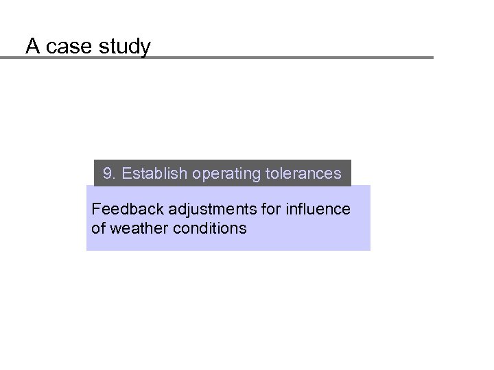 A case study 9. Establish operating tolerances Feedback adjustments for influence of weather conditions