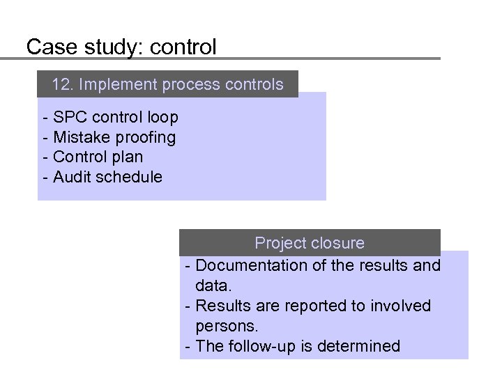 Case study: control 12. Implement process controls - SPC control loop - Mistake proofing
