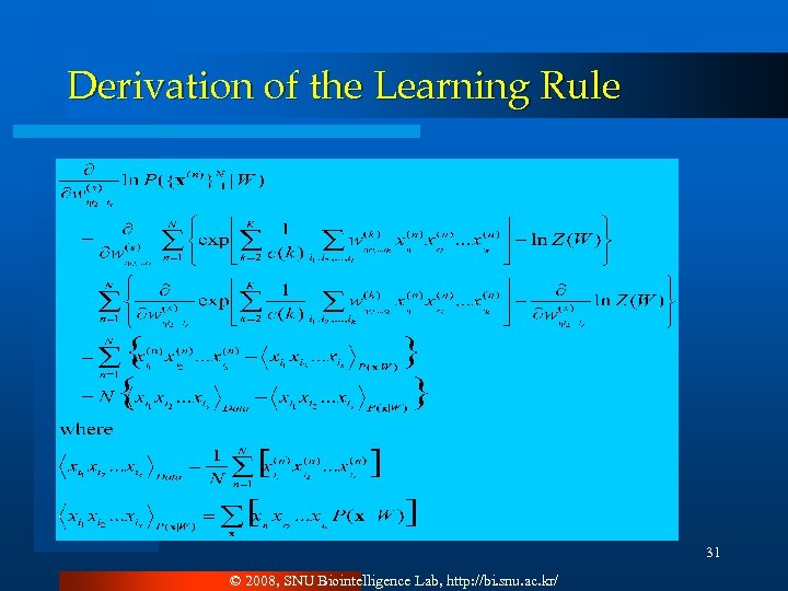 Derivation of the Learning Rule 31 © 2008, SNU Biointelligence Lab, http: //bi. snu.