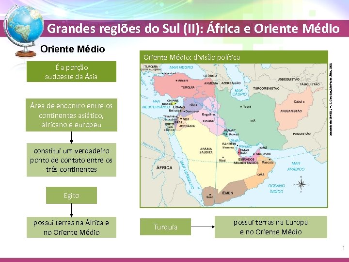 Grandes regiões do Sul (II): África e Oriente Médio: divisão política Adaptado de: SIMIELLI,