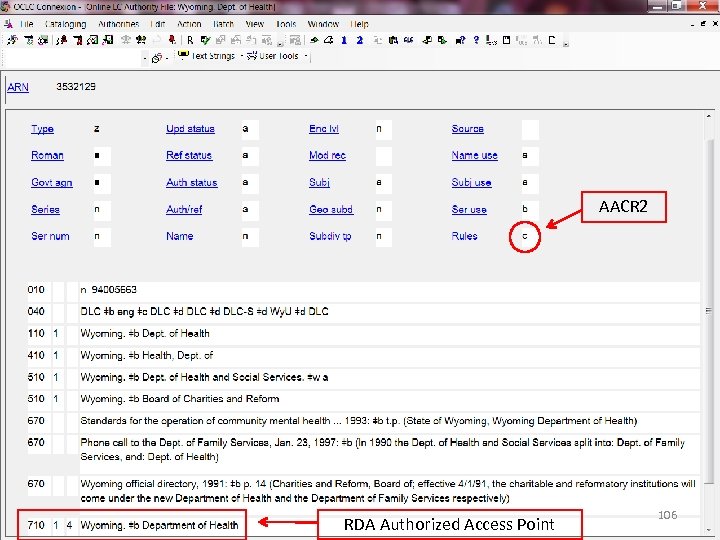 AACR 2 RDA Authorized Access Point 106 