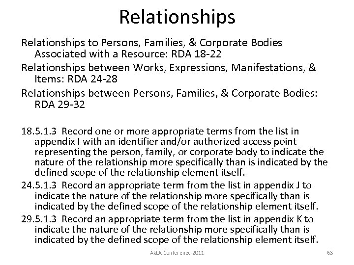 Relationships to Persons, Families, & Corporate Bodies Associated with a Resource: RDA 18 -22