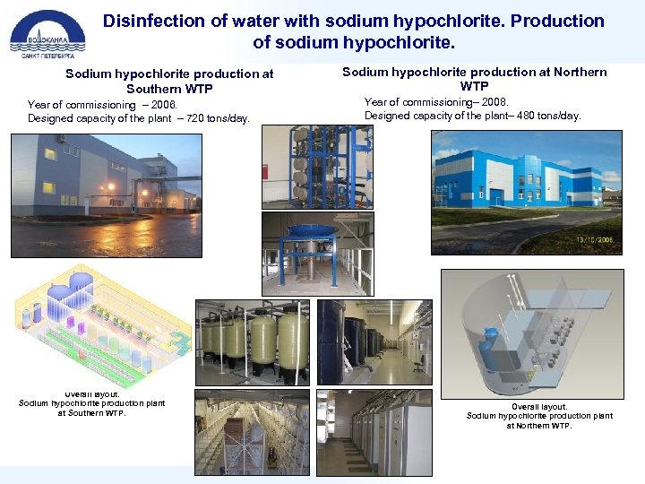 Disinfection of water with sodium hypochlorite. Production of sodium hypochlorite. Sodium hypochlorite production at