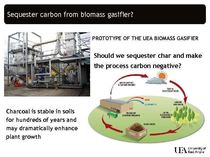 Sequester carbon from biomass gasifier? PROTOTYPE OF THE UEA BIOMASS GASIFIER Should we sequester