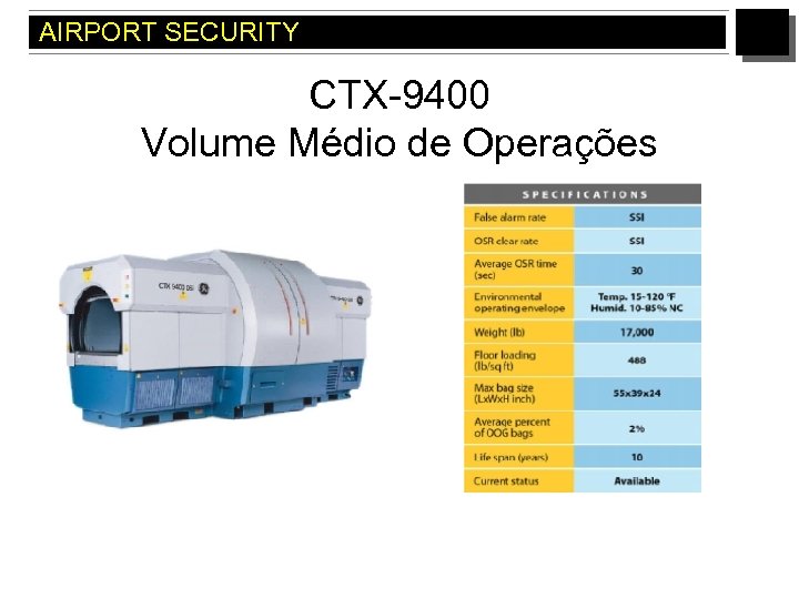 AIRPORT SECURITY CTX-9400 Volume Médio de Operações 
