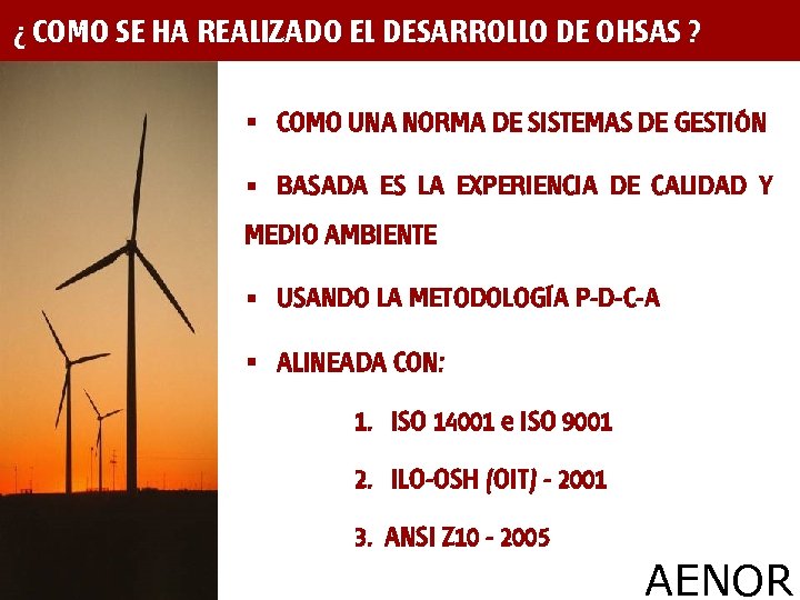 ¿ COMO SE HA REALIZADO EL DESARROLLO DE OHSAS ? § COMO UNA NORMA