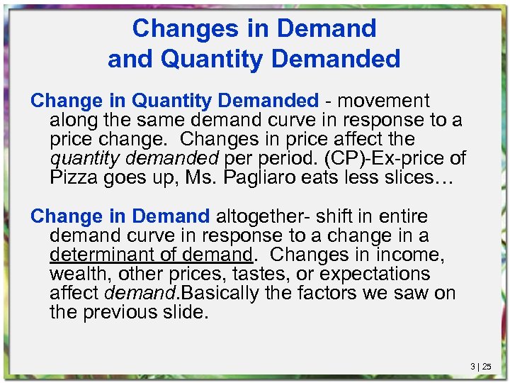 Changes in Demand Quantity Demanded Change in Quantity Demanded - movement along the same