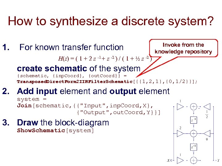 How to synthesize a discrete system? 1. For known transfer function Invoke from the