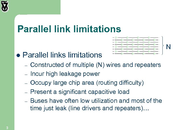 Parallel link limitations N l Parallel links limitations – – – 3 Constructed of