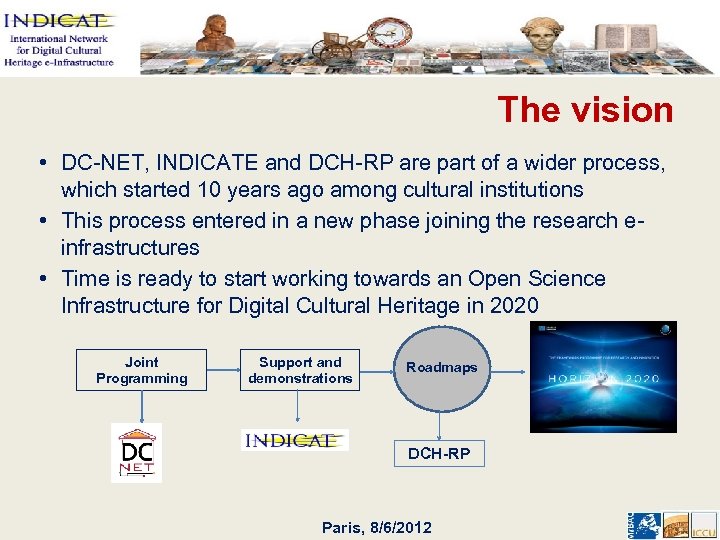 The vision • DC-NET, INDICATE and DCH-RP are part of a wider process, which