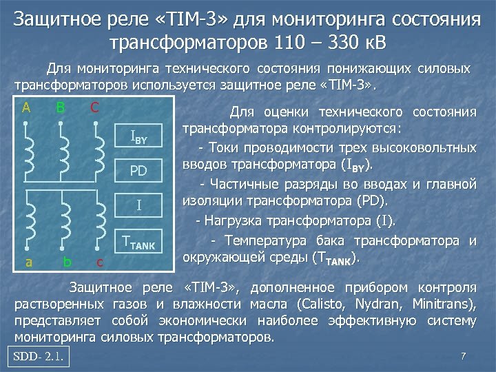 Защитное реле «TIM-3» для мониторинга состояния трансформаторов 110 – 330 к. В Для мониторинга