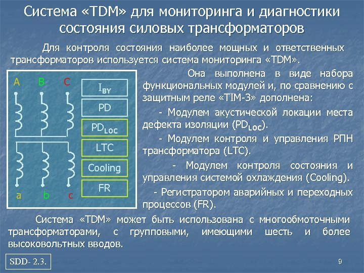 Система «TDM» для мониторинга и диагностики состояния силовых трансформаторов Для контроля состояния наиболее мощных