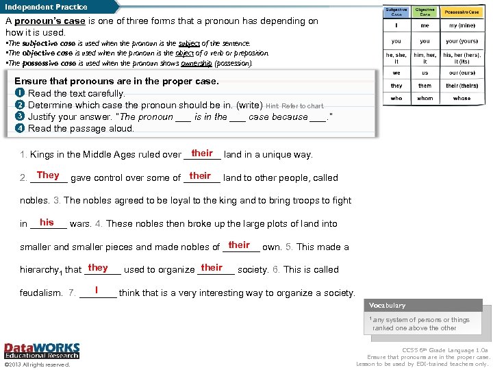 Independent Practice A pronoun’s case is one of three forms that a pronoun has