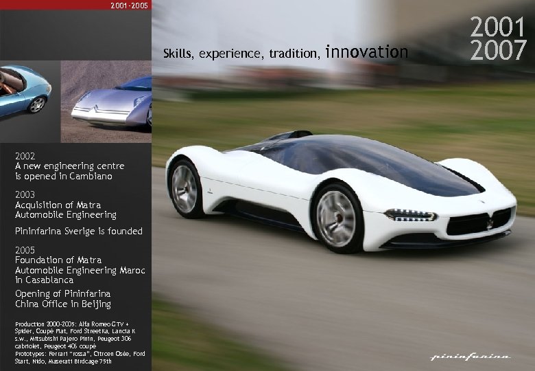 2001 -2005 Skills, experience, tradition, 2002 A new engineering centre is opened in Cambiano