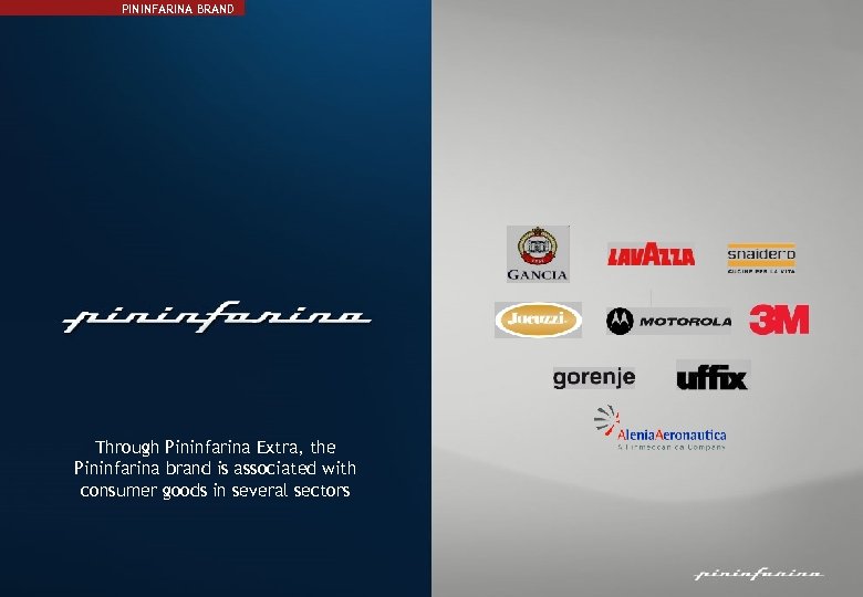 PININFARINA BRAND Through Pininfarina Extra, the Pininfarina brand is associated with consumer goods in
