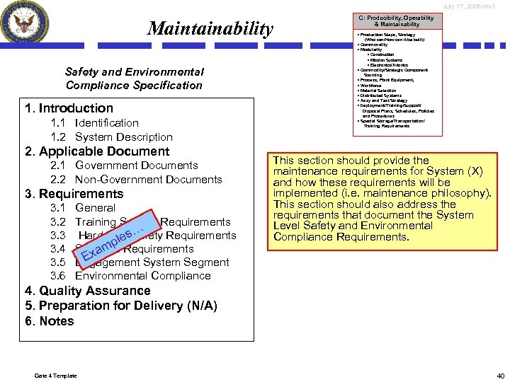 July 17, 2008 rev 3 Maintainability Safety and Environmental Compliance Specification 1. Introduction 1.