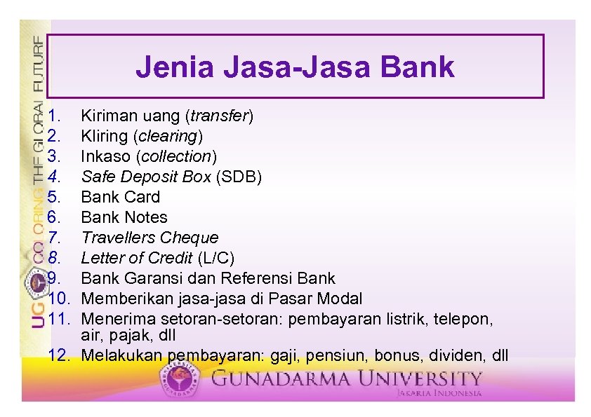 Jenia Jasa-Jasa Bank 1. 2. 3. 4. 5. 6. 7. 8. 9. 10. 11.