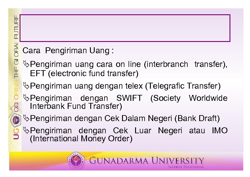 Cara Pengiriman Uang : ÄPengiriman uang cara on line (interbranch transfer), EFT (electronic fund