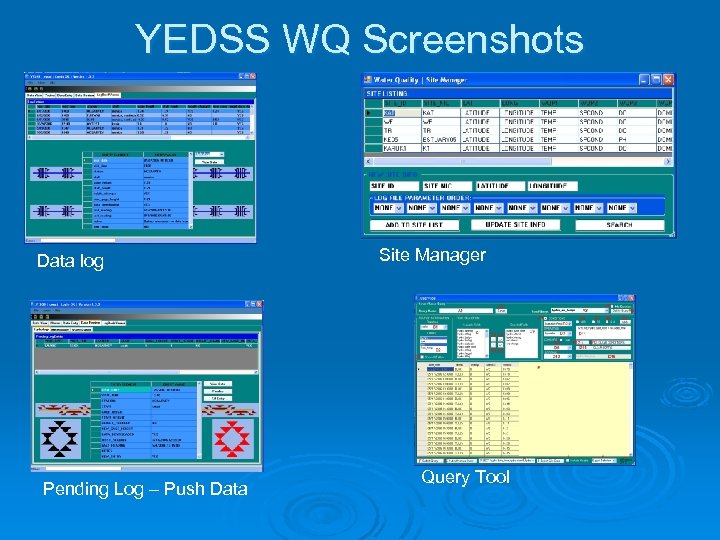 YEDSS WQ Screenshots Data log Pending Log – Push Data Site Manager Query Tool