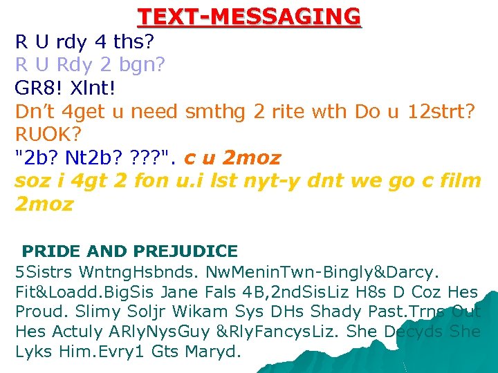 TEXT-MESSAGING R U rdy 4 ths? R U Rdy 2 bgn? GR 8! Xlnt!