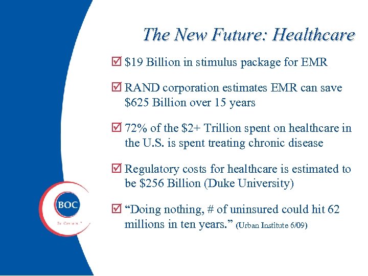 The New Future: Healthcare $19 Billion in stimulus package for EMR RAND corporation estimates