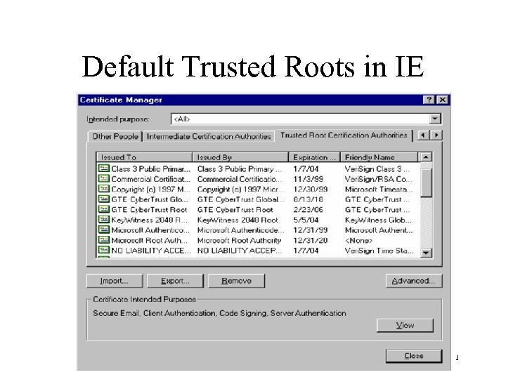 Default Trusted Roots in IE 1 