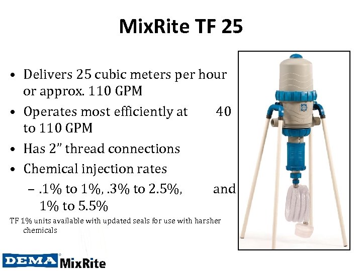 Mix. Rite TF 25 • Delivers 25 cubic meters per hour or approx. 110