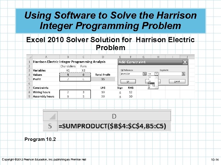 Using Software to Solve the Harrison Integer Programming Problem Excel 2010 Solver Solution for