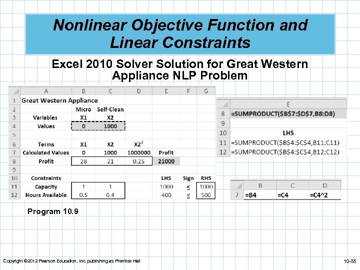 Nonlinear Objective Function and Linear Constraints Excel 2010 Solver Solution for Great Western Appliance