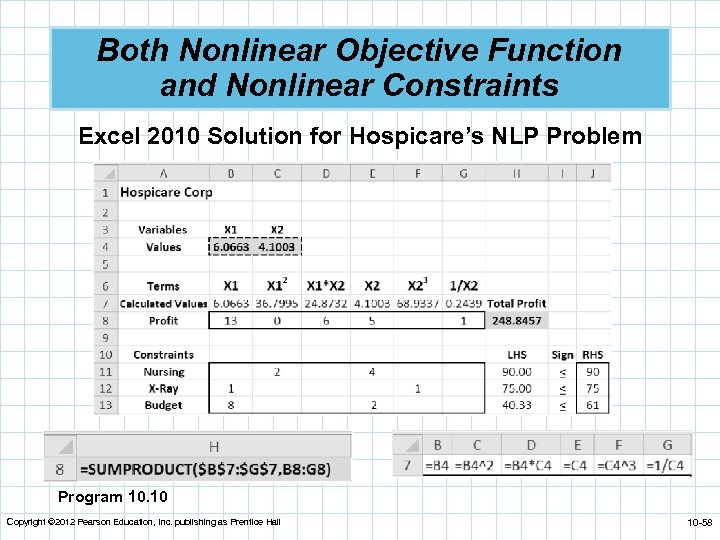 Both Nonlinear Objective Function and Nonlinear Constraints Excel 2010 Solution for Hospicare’s NLP Problem