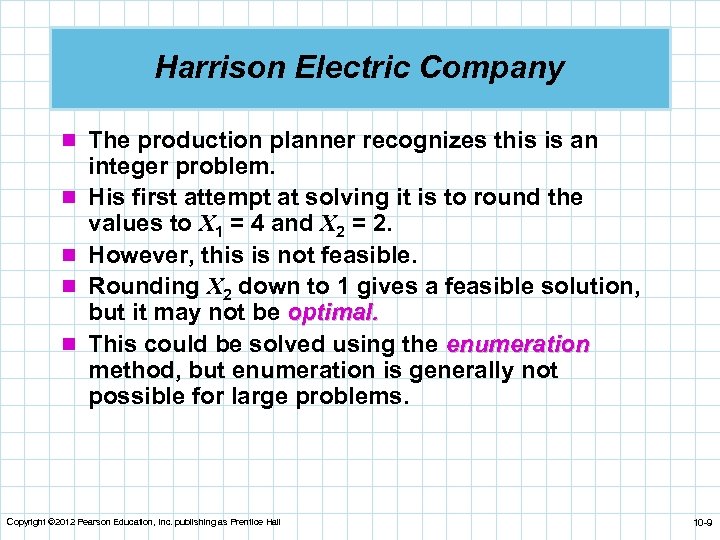 Harrison Electric Company n The production planner recognizes this is an n n integer