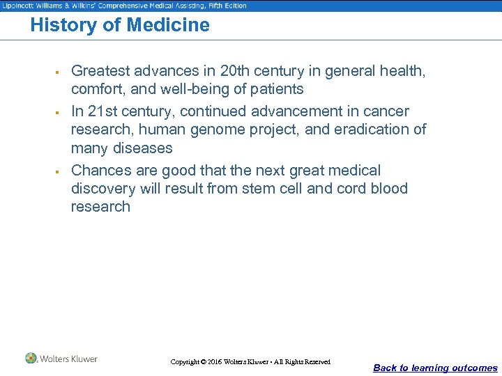 History of Medicine § § § Greatest advances in 20 th century in general