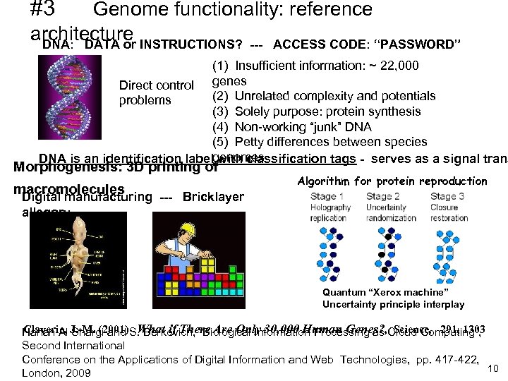 #3 Genome functionality: reference architecture INSTRUCTIONS? DNA: DATA or --- ACCESS CODE: “PASSWORD” (1)