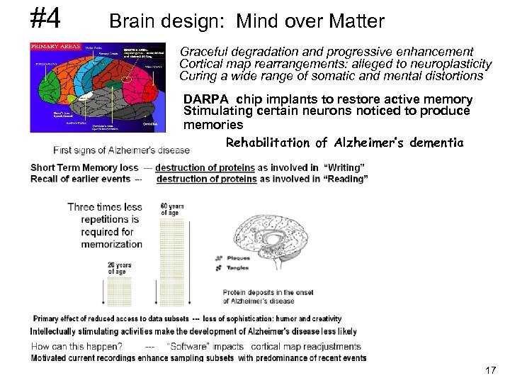 #4 Brain design: Mind over Matter Graceful degradation and progressive enhancement Cortical map rearrangements: