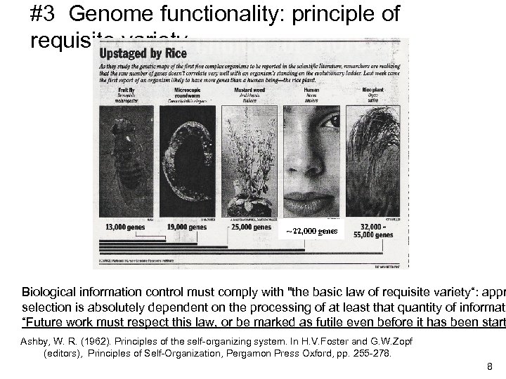 #3 Genome functionality: principle of requisite variety ~ 22, 000 genes Biological information control