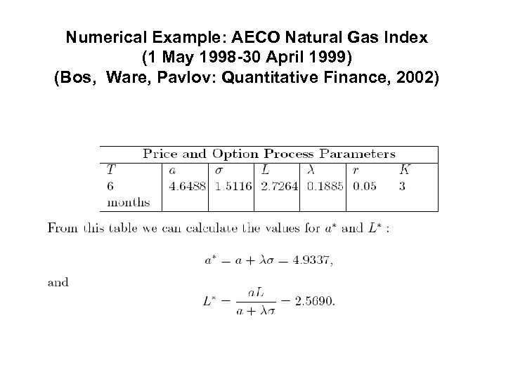 Numerical Example: AECO Natural Gas Index (1 May 1998 -30 April 1999) (Bos, Ware,