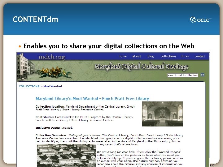 CONTENTdm • Enables you to share your digital collections on the Web Slide 11