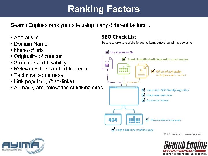 Ranking Factors Search Engines rank your site using many different factors… • Age of