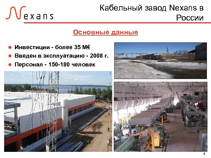 Кабельный завод Nexans в России Основные данные Инвестиции - более 35 M€ Введен в