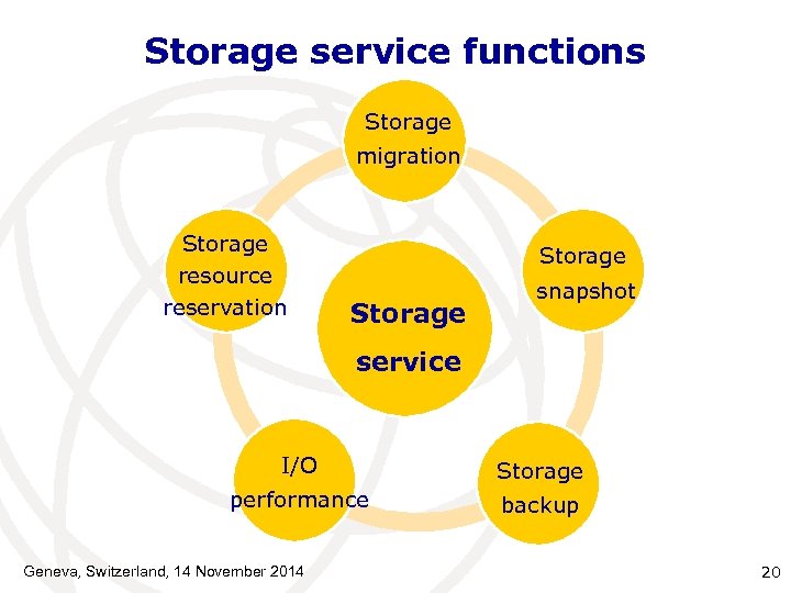 Storage service functions Storage migration Storage resource reservation Storage snapshot service I/O Storage performance