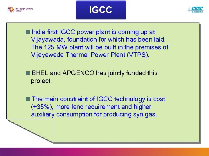 IGCC India first IGCC power plant is coming up at Vijayawada, foundation for which