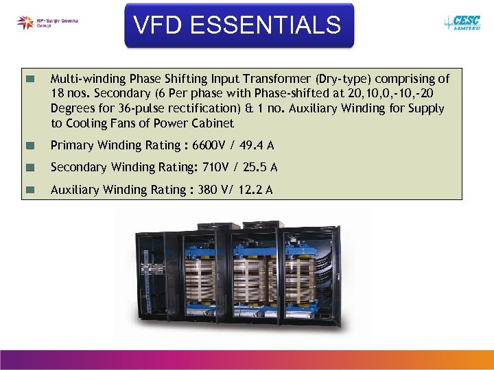 VFD ESSENTIALS Multi-winding Phase Shifting Input Transformer (Dry-type) comprising of 18 nos. Secondary (6