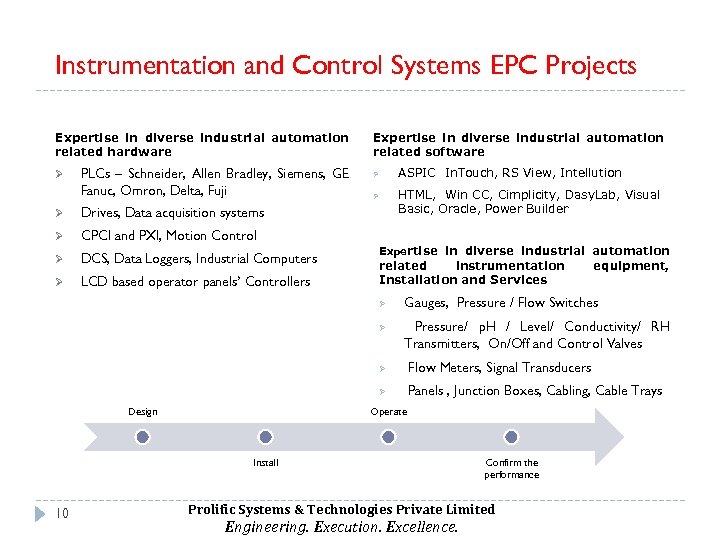 Instrumentation and Control Systems EPC Projects Expertise in diverse industrial automation related hardware Ø