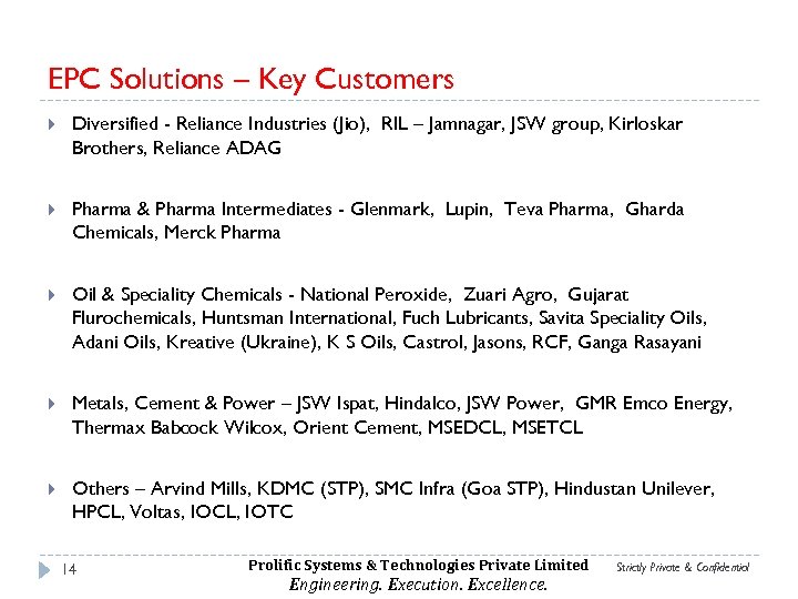 EPC Solutions – Key Customers Diversified - Reliance Industries (Jio), RIL – Jamnagar, JSW