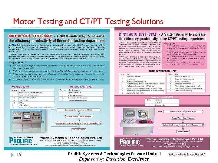 Motor Testing and CT/PT Testing Solutions 18 Prolific Systems & Technologies Private Limited Engineering.