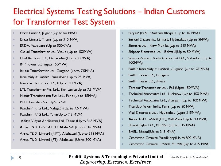 Electrical Systems Testing Solutions – Indian Customers for Transformer Test System Emco Limited, Jalgaon(Up