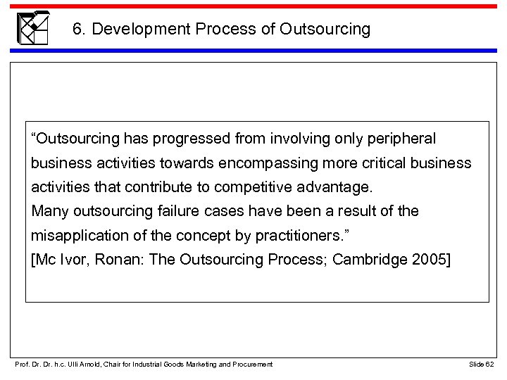6. Development Process of Outsourcing “Outsourcing has progressed from involving only peripheral business activities
