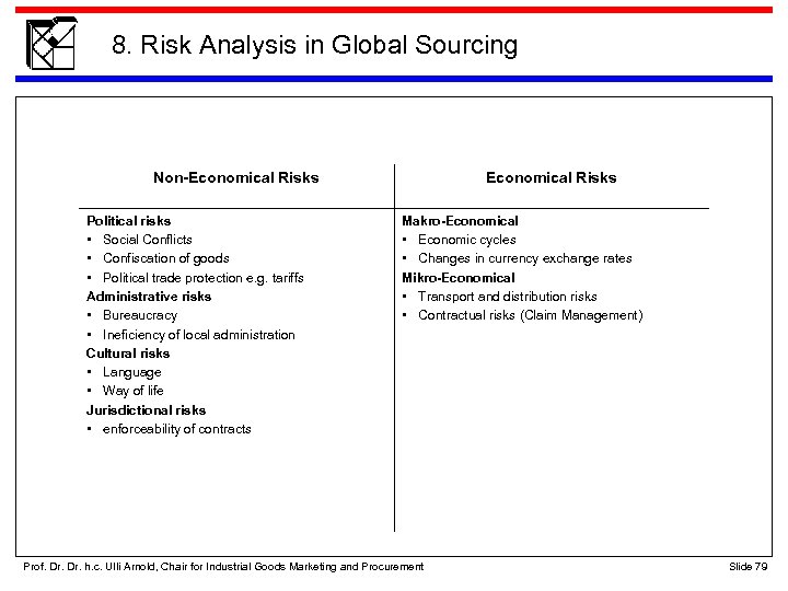 8. Risk Analysis in Global Sourcing Non-Economical Risks Political risks • Social Conflicts •