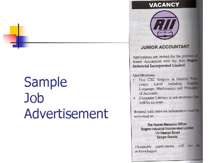 Sample Job Advertisement 