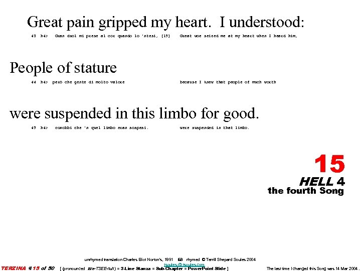 Great pain gripped my heart. I understood: 43 h 4> Gran duol mi prese